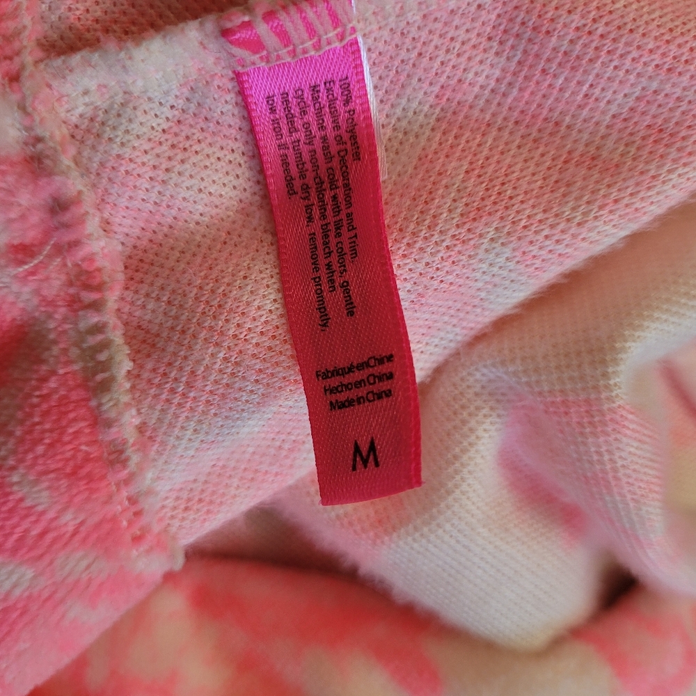 Betsey Johnson Robe Ribbon Bows Neon Pink Cream Floral Robe - Size M - Picture 7 of 9